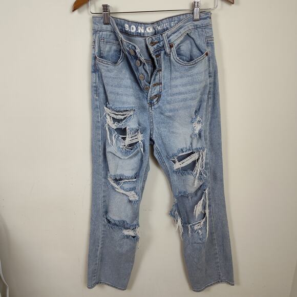S.O.N.G. BUTTON FLY DESTROYED JEANS TIMELESS FIT WOMEN'S 28 RIPPED DISTRESSED - Picture 5 of 13
